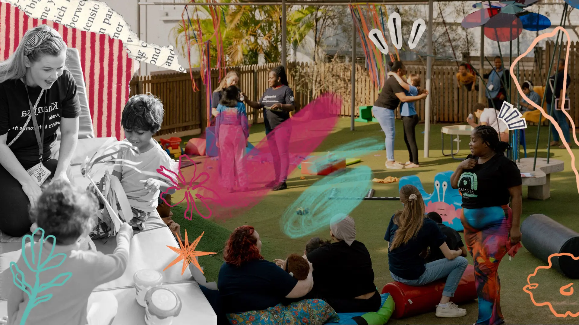 Teachers and children playing together in the Khanyisa garden